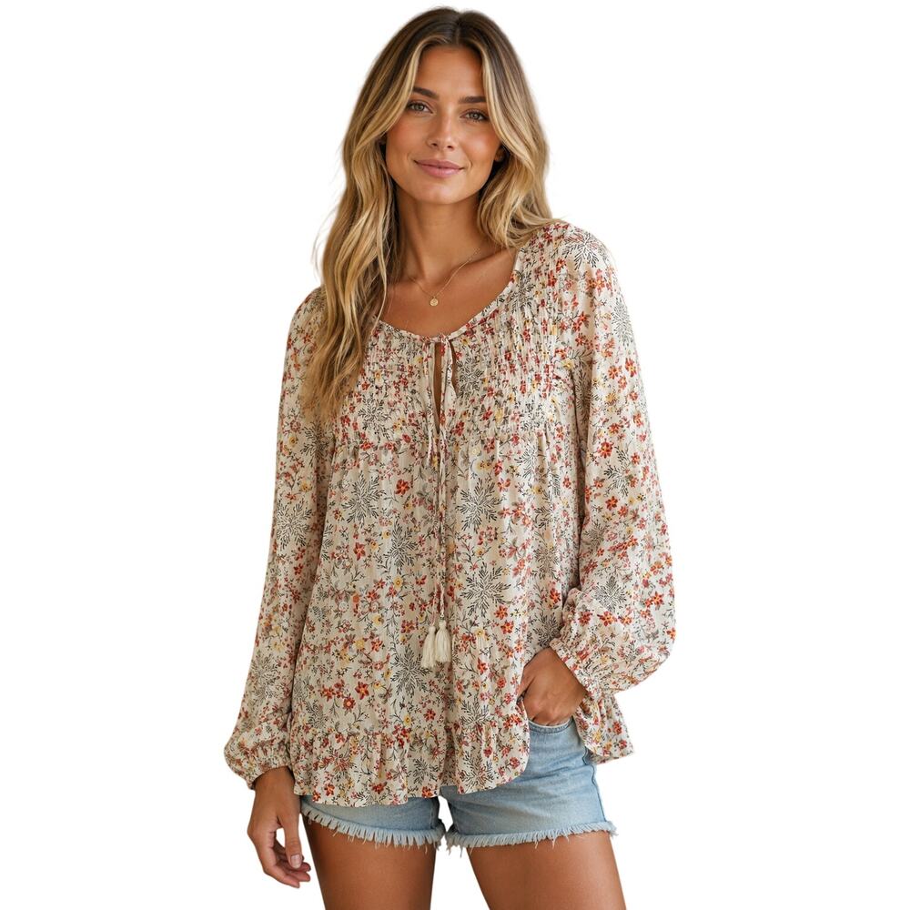 Buckle black dizzy floral chiffon overlay w/ tank colorful peasant boho sz M EUC
